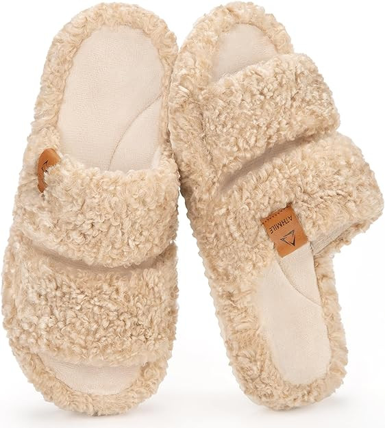 ATHMILE House Slippers for Women with Platform Memory Foam Arch Support Open Toe, Fuzzy Fluffy Co... | Amazon (US)