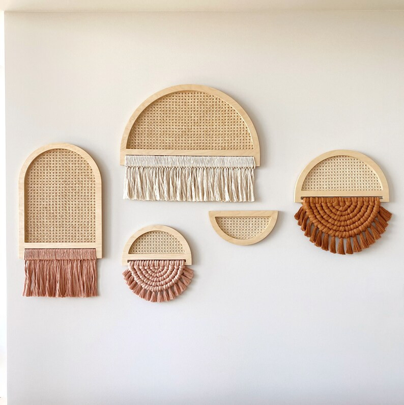 Tall Arch Wood Cane Macrame Wall Hanging With Blush Fringe / | Etsy | Etsy (US)