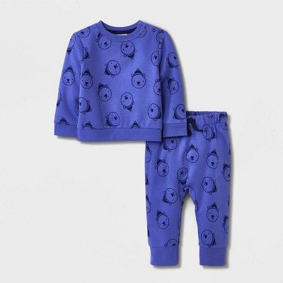Baby Bear Fleece Matching Top & Bottom Set - Cat & Jack™ Blue | Target