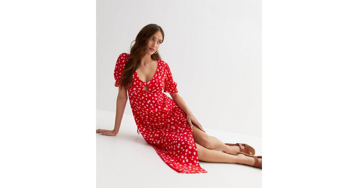 Red Spot Twist Front Midi Dress | New Look | New Look (UK)