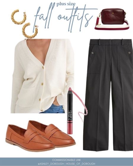 Plus size outfit perfect for transitioning to fall! Cream cardigan and black wide leg work trousers camel loafers

#LTKSeasonal #LTKcurves #LTKstyletip