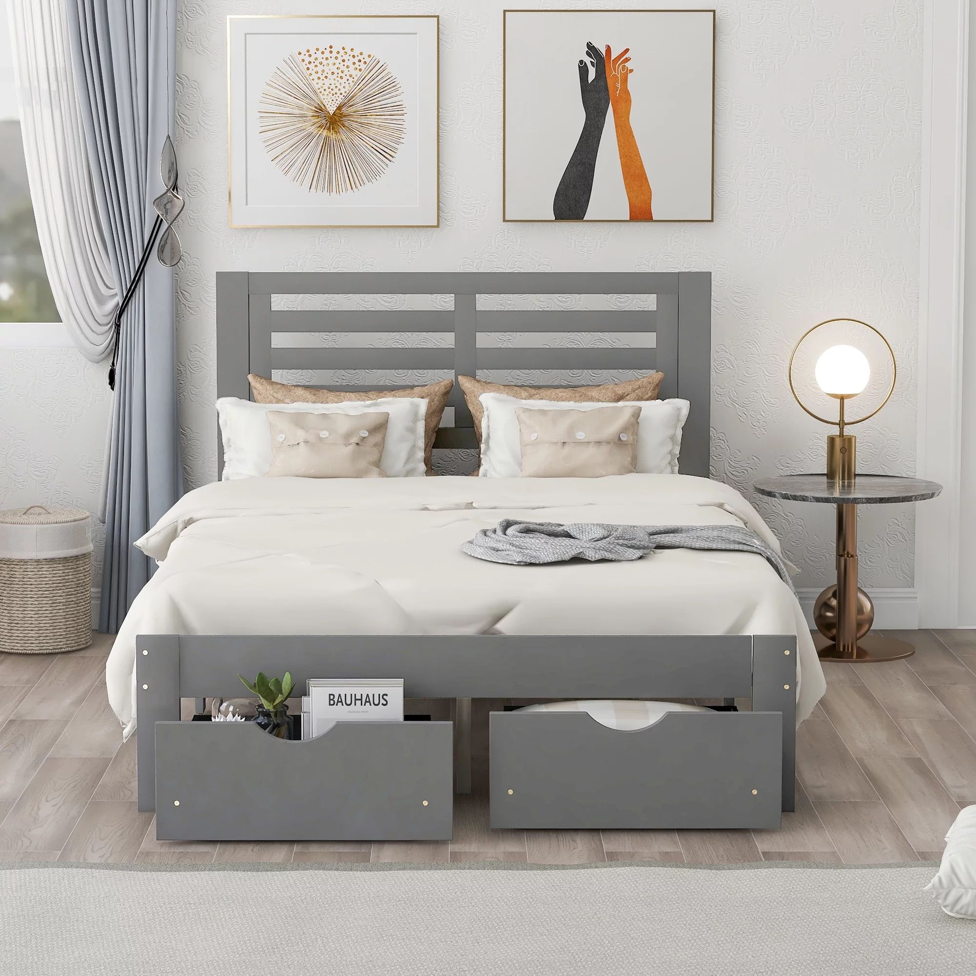 Platform Bed Frame Storage Bed with Headboard, Pine Wood Full Bed Frame for Kids Adults, Modern F... | Walmart (US)