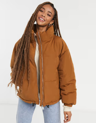 Pull&Bear padded puffer jacket in brown | ASOS (Global)