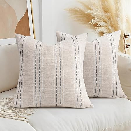 AELS 20x20 Decorative Farmhouse Linen Throw Pillow Covers, Boho Textured Pillow Case, Set of 2, B... | Amazon (US)