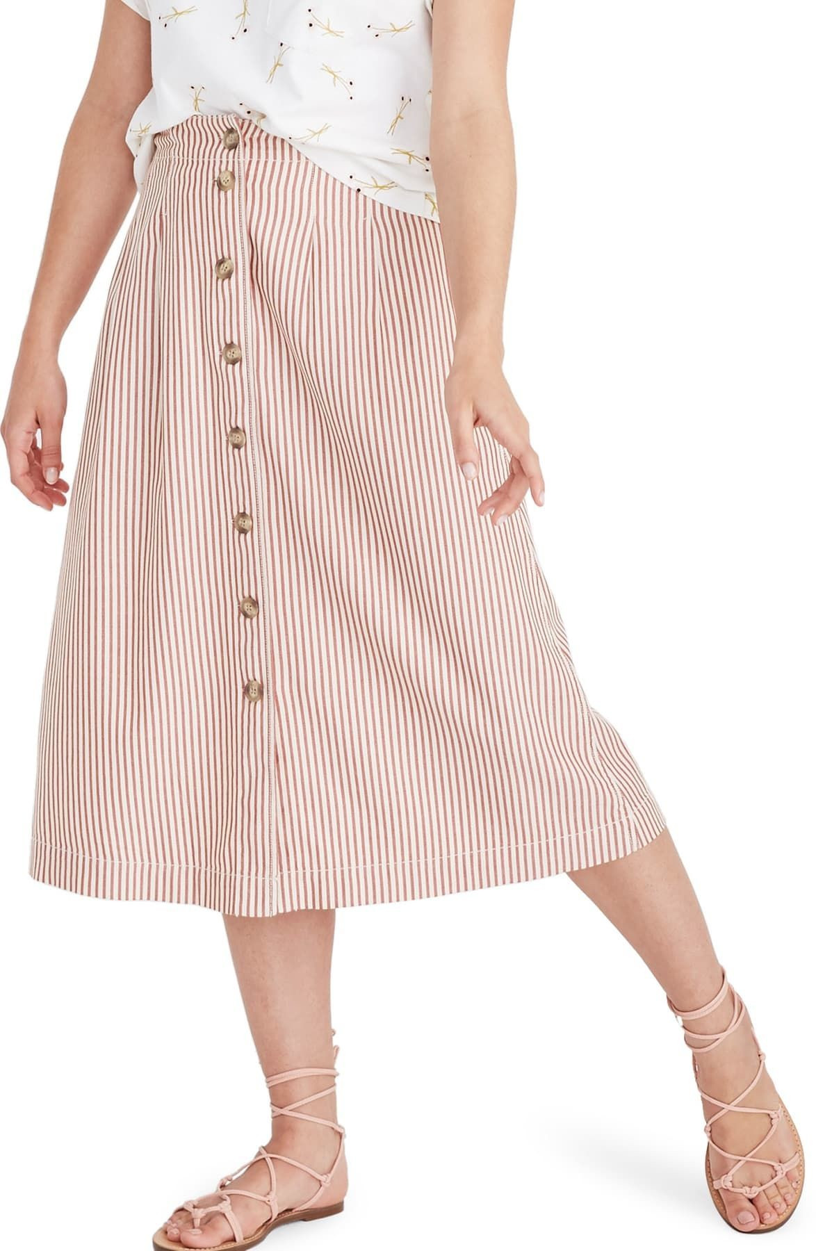 Patio Stripe Button Front Midi Skirt (Regular & Plus Size) | Nordstrom Rack