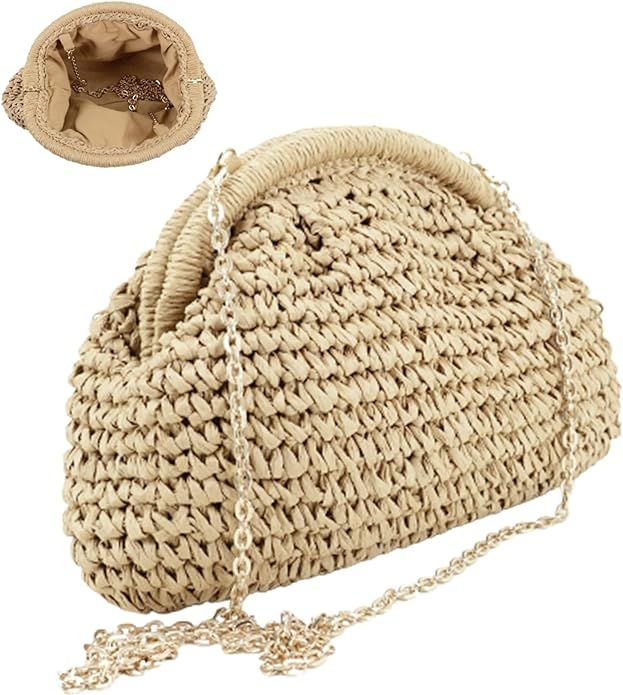 Women Straw Clutch Crossbody Raffia Purse Beach Shoulder Handbag Woven Dumpling Pouch Bag Crochet... | Amazon (US)