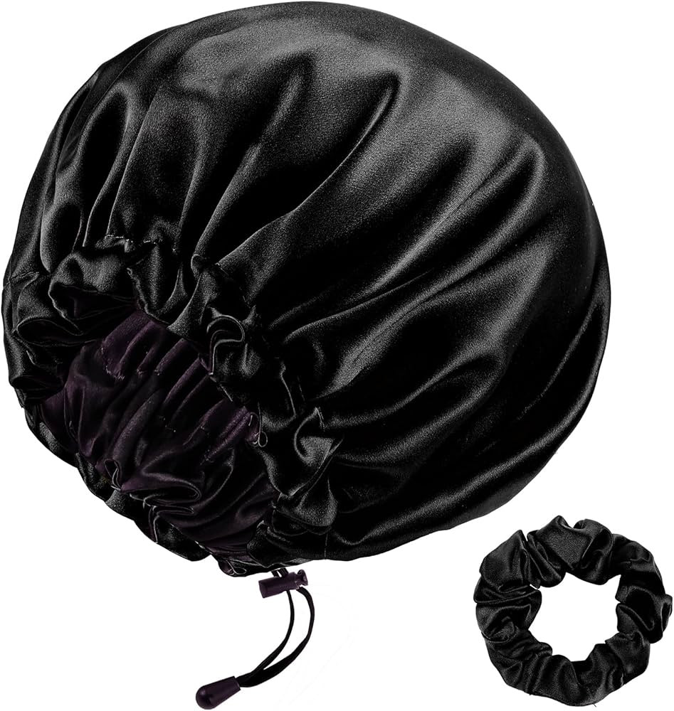 22 Momme 100% Mulberry Silk Bonnet Hair Wrap for Sleeping, Adjustable Silk Scrunchies Sleep Cap f... | Amazon (US)