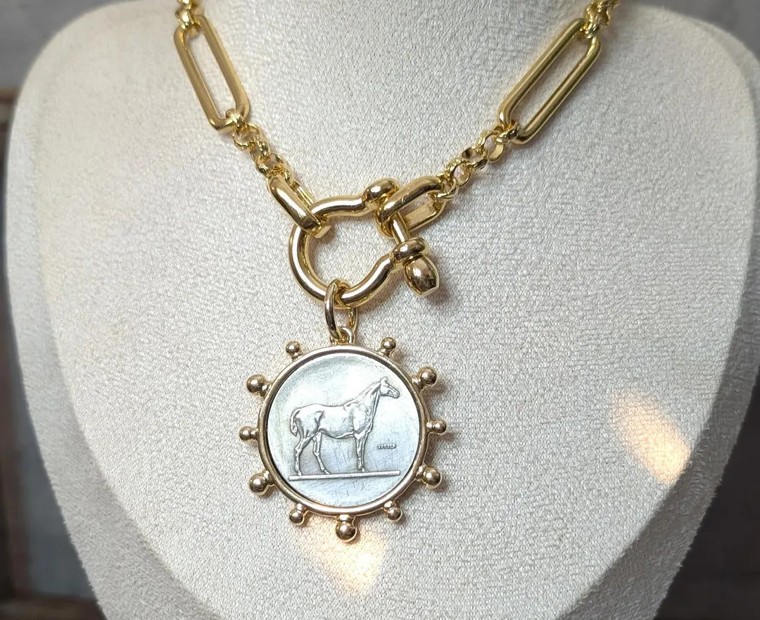 Gold Horse Coin Pendant Necklace - Vintage Equestrian Jewelry - Etsy | Etsy (US)