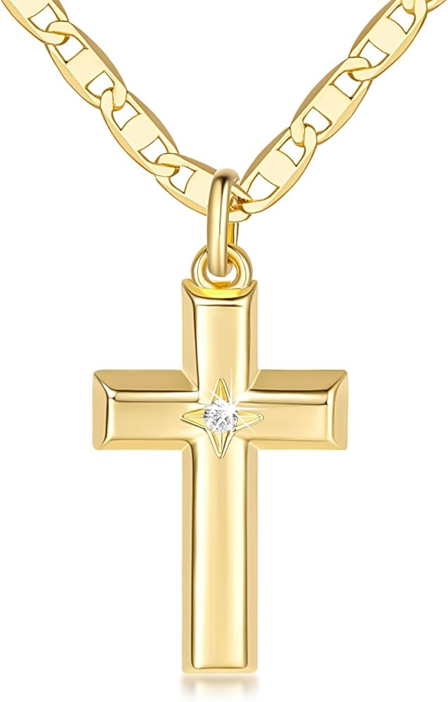 14k Gold Cross Necklace for Women Gold Necklace Cross Pendant Small Cross Necklace 48cm Cross Cha... | Amazon (US)