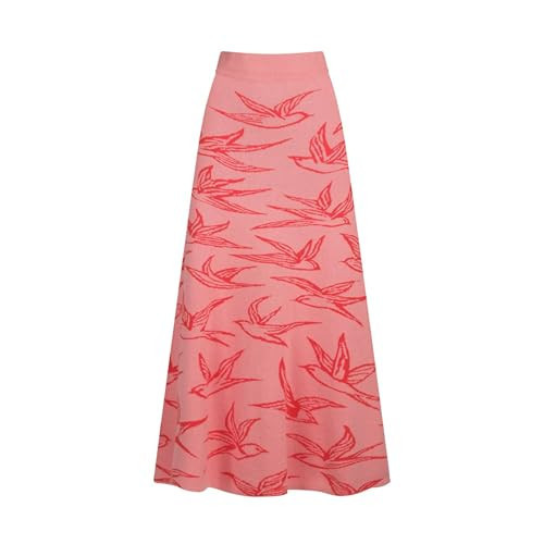 OXKnit Knittd Midi Skirts for Women, 1960s Mod Style Casual Retro Birds Pattern High Waist A Line Cotton Pink Skirts | Amazon (US)