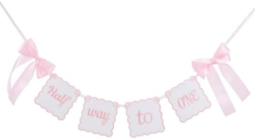 Pink Bow Half Way To One Banner - Half Birthday Decorations for Girls,Sweet 6 Months Birthday Dec... | Amazon (US)