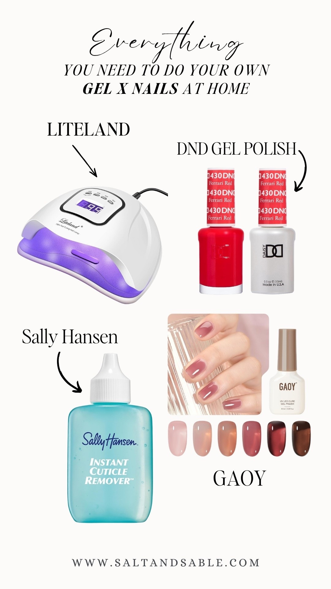 Doing my own Gel X nails at home has saved me SO much money 😭💅🏼

These are the exact Amazon nail products I use for long-lasting DIY Gel X nails, including my favorite DND Ferrari Red gel polish, nail lamp, cuticle remover, and GAOY gel colors.

Perfect if you’re starting your at-home nail journey or want salon-quality nails without the salon price tag.

If you love:

* DIY gel nails
* Gel X nail kits
* Amazon nail finds
* beginner nail tech essentials
* glossy red nails
* affordable nail products
* at-home manicures

…this board has everything you need 🤍

#gelxnails #diynails #gelnails #amazonfinds #nailinspo #gelxnailkit #athomenails #rednails #amazonmusthaves #nailessentials

#LTKselfcare #LTKBeauty #LTKdayinmylife