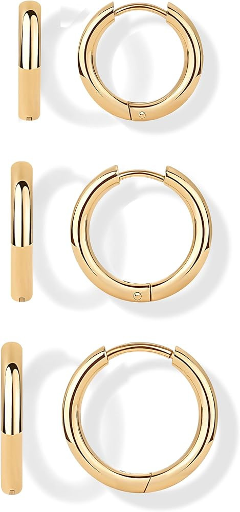 PAVOI Waterproof Hoop Earrings Set for Women - Stainless Steel Multi-Pack with Cubic Zirconia - S... | Amazon (US)