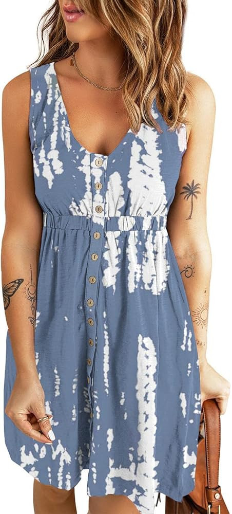 Hount Women's 2024 Casual Summer Sleeveless Dresses Button Down Beach Sundress with Pockets | Amazon (US)