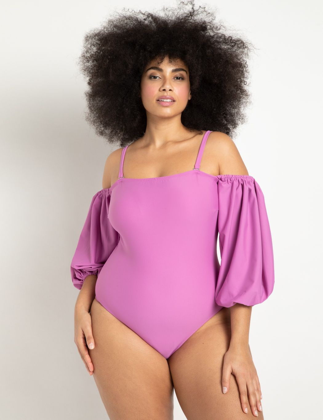 Puff Sleeve Off The Shoulder Swimsuit | Eloquii