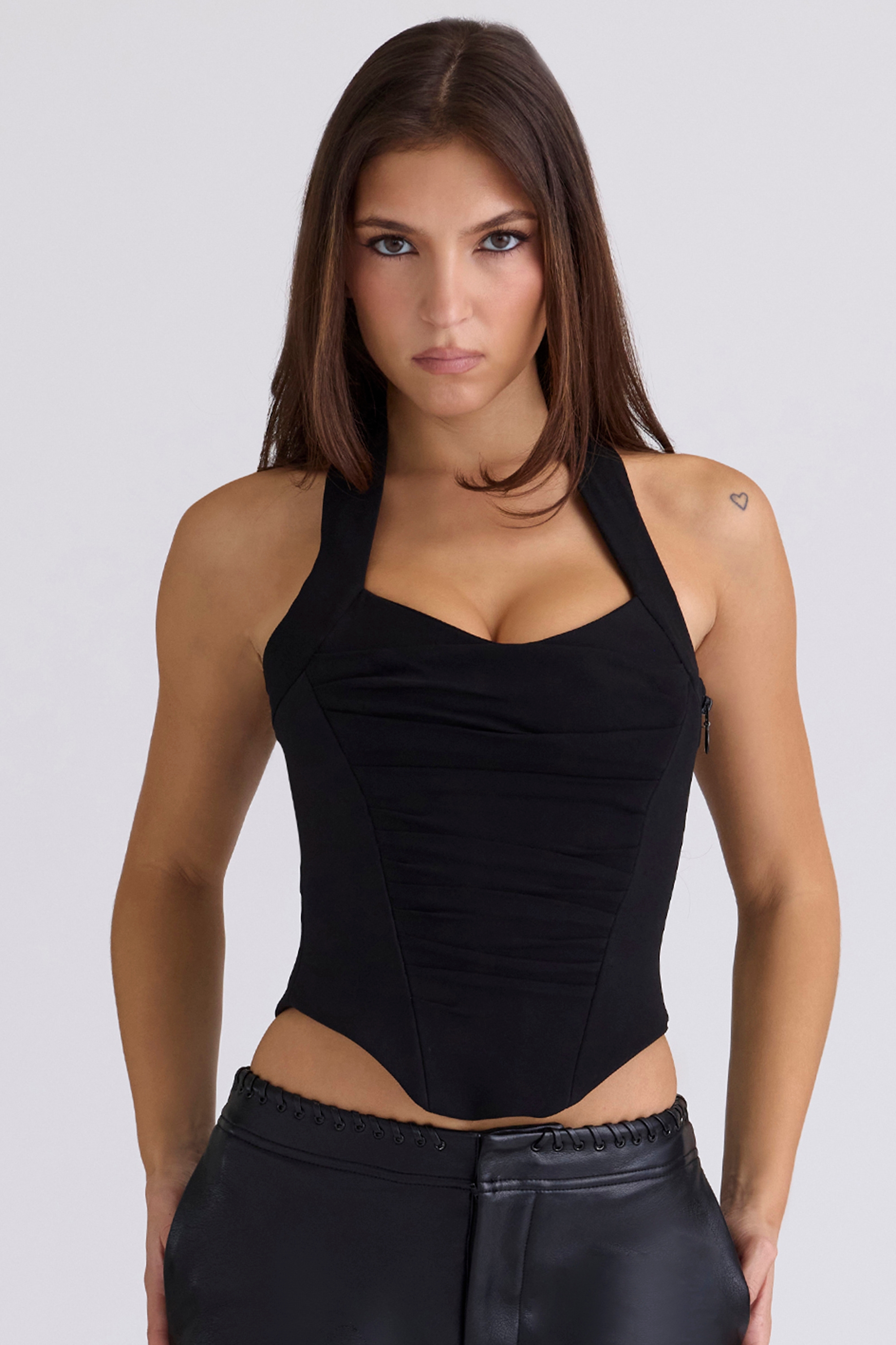 black sculpting halter neck corset top | House of CB
