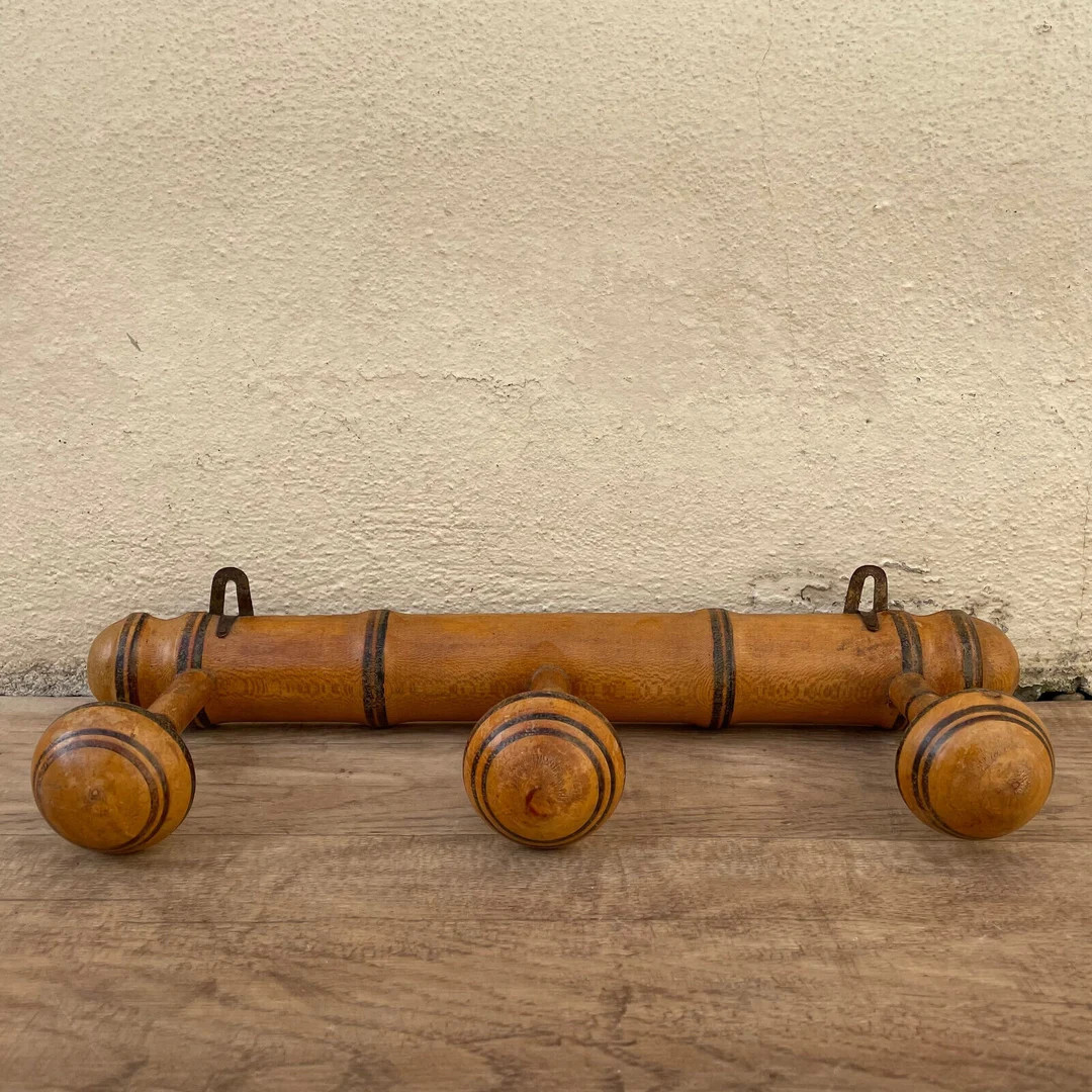 Antique French Coat Hook Hat 3 Pegs Hanger Faux Bamboo Rack - Etsy | Etsy (US)
