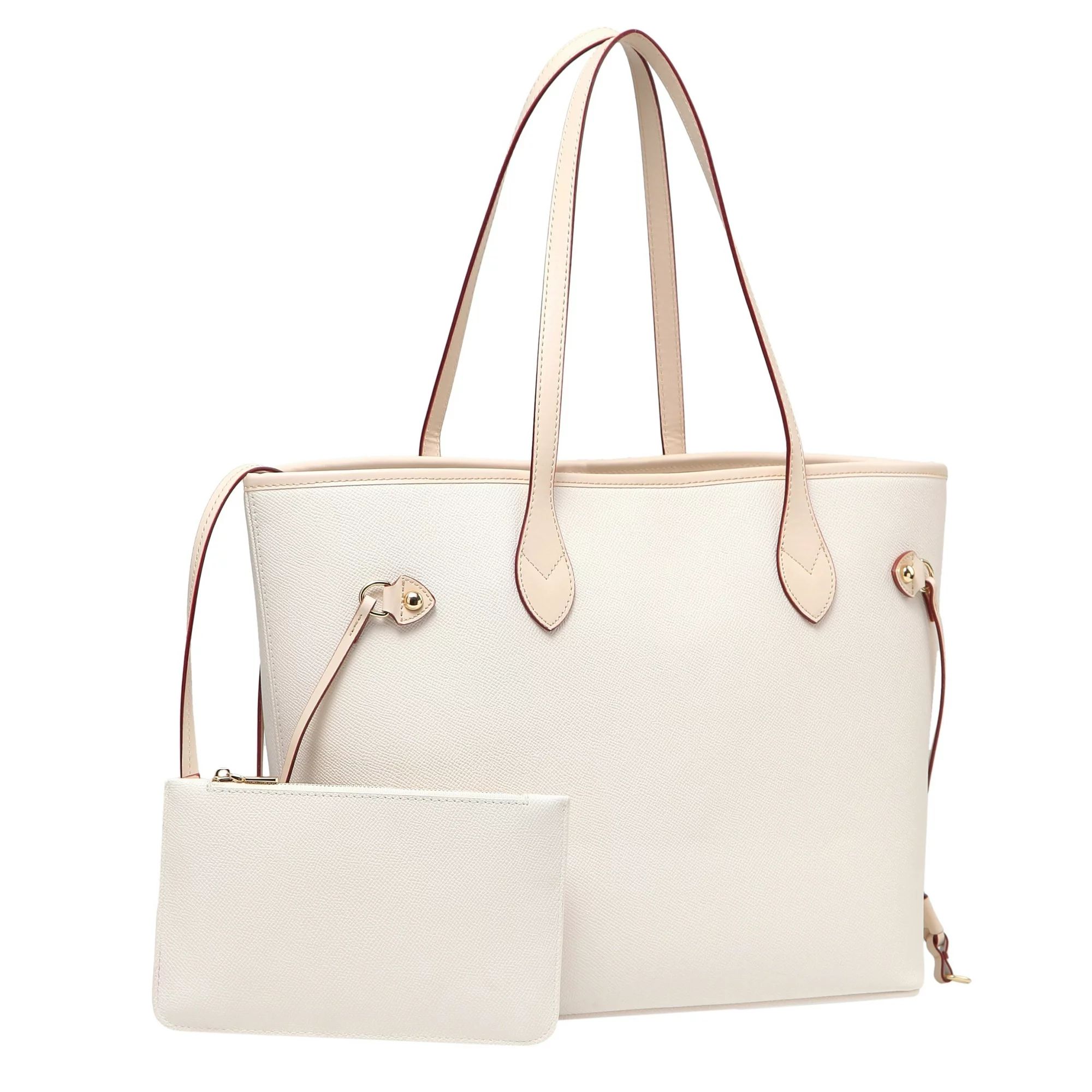 Daisy Rose Tote Shoulder Bag with inner pouch - PU Vegan Leather - Cream | Walmart (US)