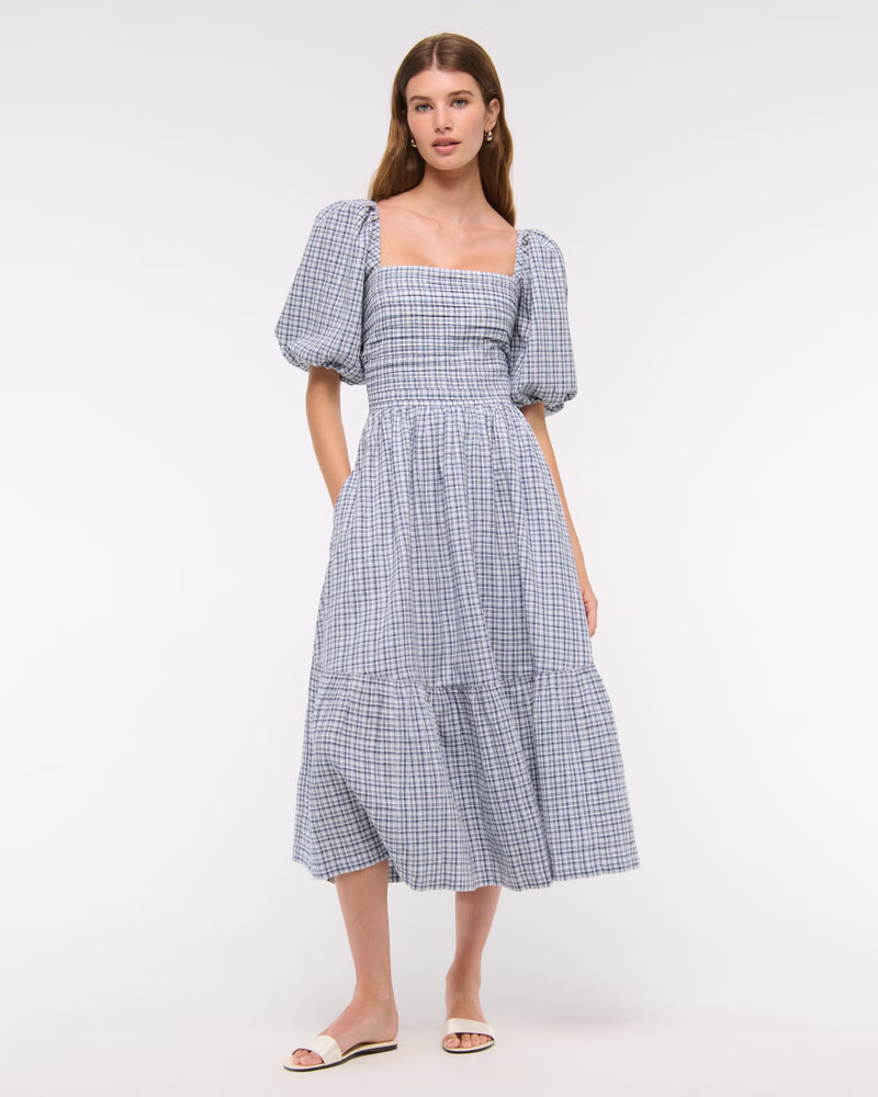Women's The A&F Emerson Linen-Blend Puff Sleeve Midi Dress | Women's Dresses & Jumpsuits | Abercr... | Abercrombie & Fitch (US)