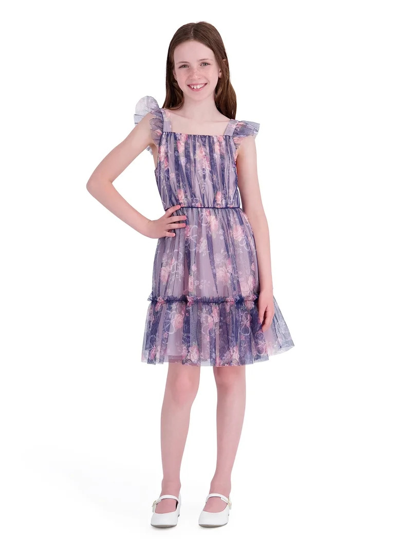 Kensie Girl Sleeveless Printed Soft Mesh Navy Dress, Sizes 4-16 | Walmart (US)