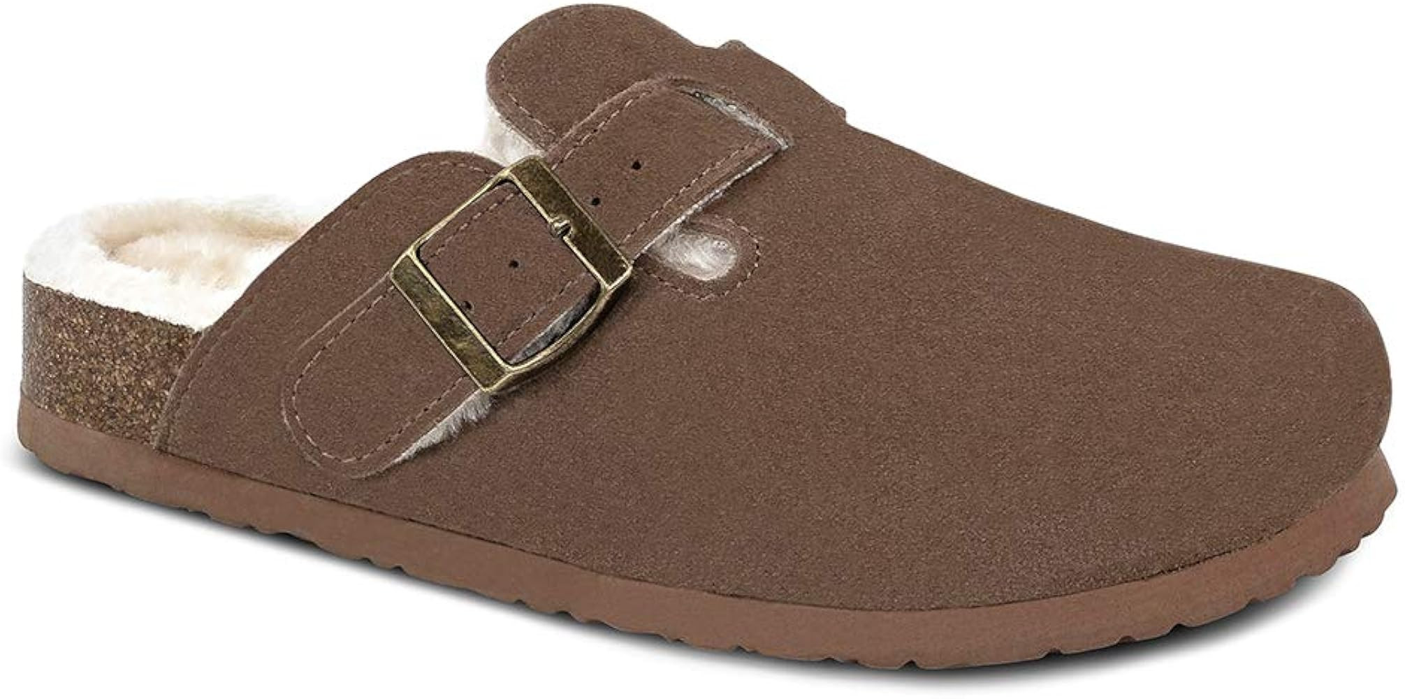 Cork Clogs for Women, Cow Suede Leather Clogs, Soft Footbed Boston Clog, Plush Lined Cork Clogs, ... | Amazon (US)