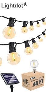 48FT Solar Outdoor String Lights, Waterproof Cafe Patio Lights with 16 Shatterproof LED Bulbs, Dusk  | Amazon (US)