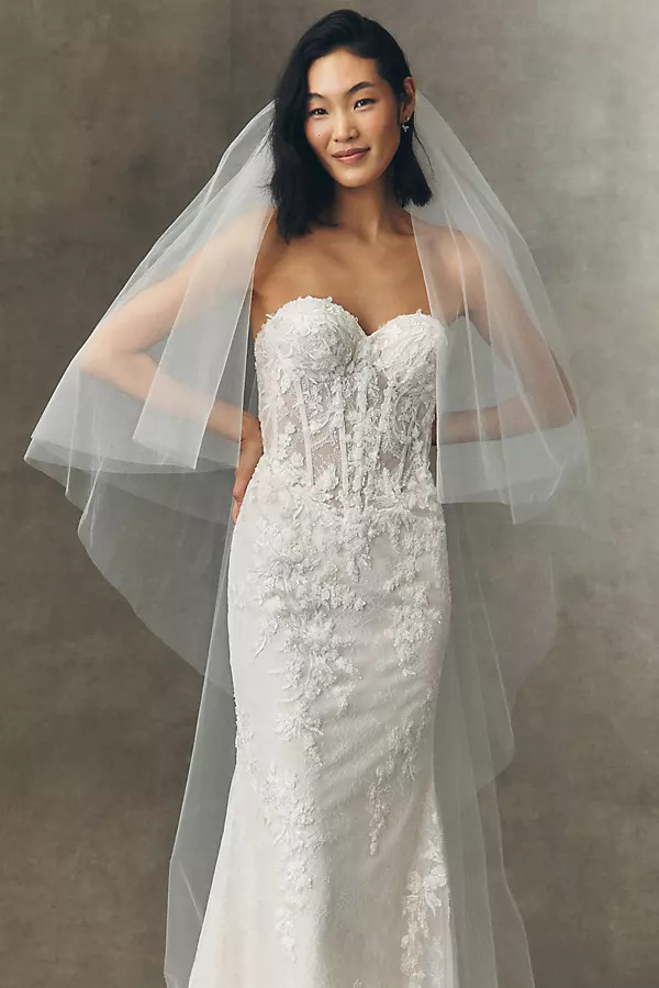 Pronovias x Anthropologie Weddings Clean Cathedral Veil With Blusher | Anthropologie (US)