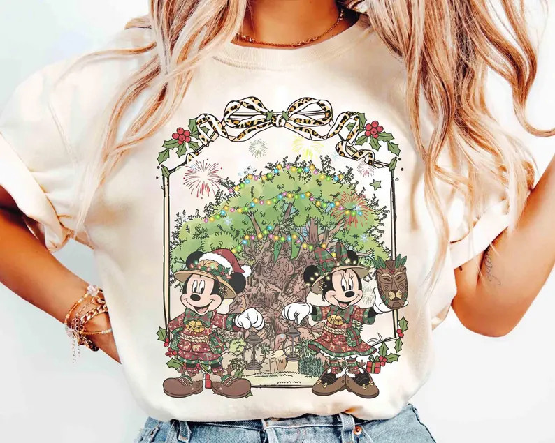Coquette Bow Disney Mickey and Minnie Animal Kingdom Christmas Shirt, Wild About Christmas Tee, L... | Etsy (US)