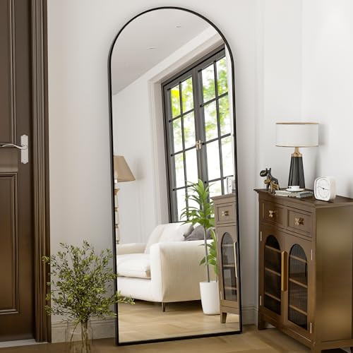 HARRITPURE 59" x 16" Arched Full Length Mirror Full Body Floor Mirror Free Standing Leaning Mirror Hanging Mounted Mirror Aluminum Frame Arch Wall Mirror with Stand for Bedroom Cloakroom, Black | Amazon (US)