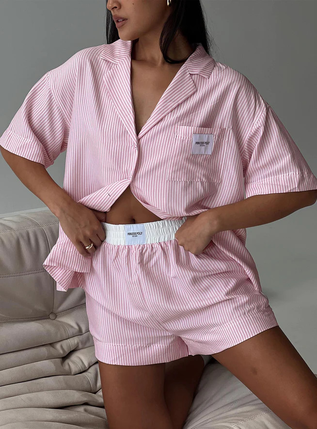 Early Riser Sleep Shorts Pink Stripe | Princess Polly US