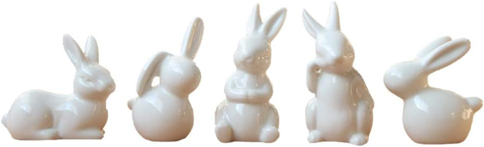 BESPORTBLE 5pcs White Ceramic Rabbits Figurines Easter Bunny Figurines Decorative Spring Easter T... | Amazon (US)