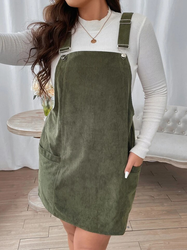 Plus Patched Pocket Cord Overall Dress Without Tee | SHEIN