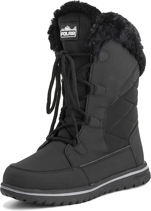 Womens Quilted Duck Cuff Snow Lace Up Waterproof Faux Fur Outdoor Boots | Amazon (US)