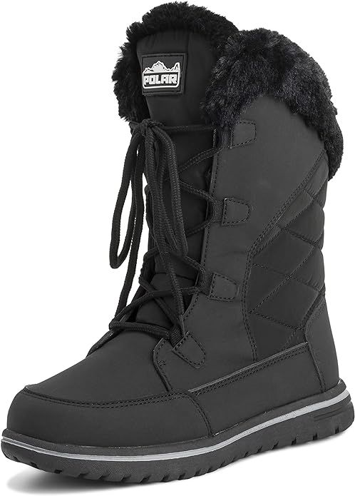Womens Quilted Duck Cuff Snow Lace Up Waterproof Faux Fur Outdoor Boots | Amazon (US)