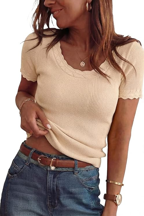 Arach&Cloz Women's 100% Cotton Short Sleeve Sweater Pullover Scoop Neck Lightweight Business Casu... | Amazon (US)