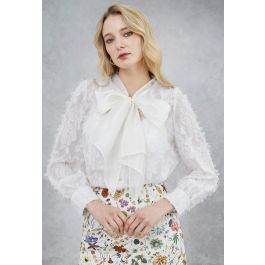 Fringed Jacquard Floral Organza Bowknot Sheer Shirt | Chicwish