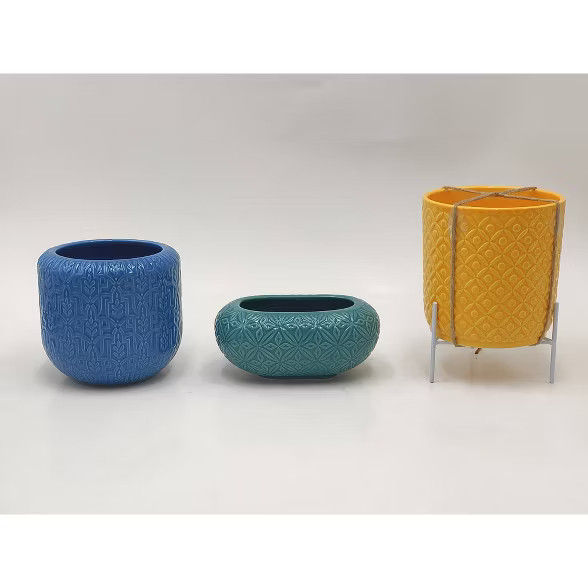 3ct Dolomite Tabletop Planter Set Blue/Teal/Yellow - Bullseye's Playground™ | Target