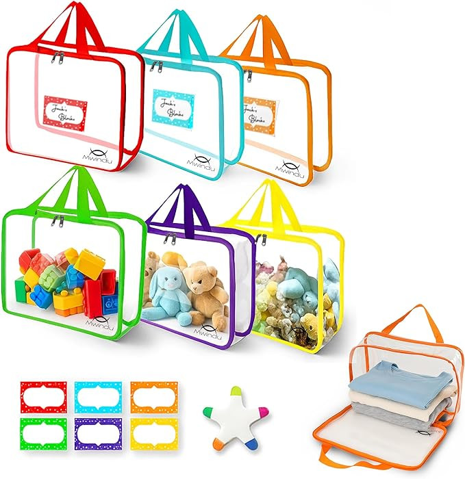 6 Pack Extra Large Toy Storage Bags with Labels – Clear Waterproof Reusable Organizer Bags with... | Amazon (US)