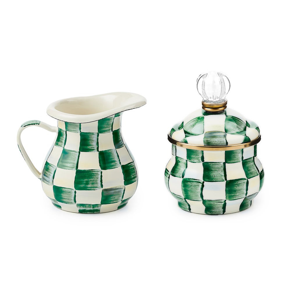 Emerald Check Creamer & Sugar Bowl Set | MacKenzie-Childs