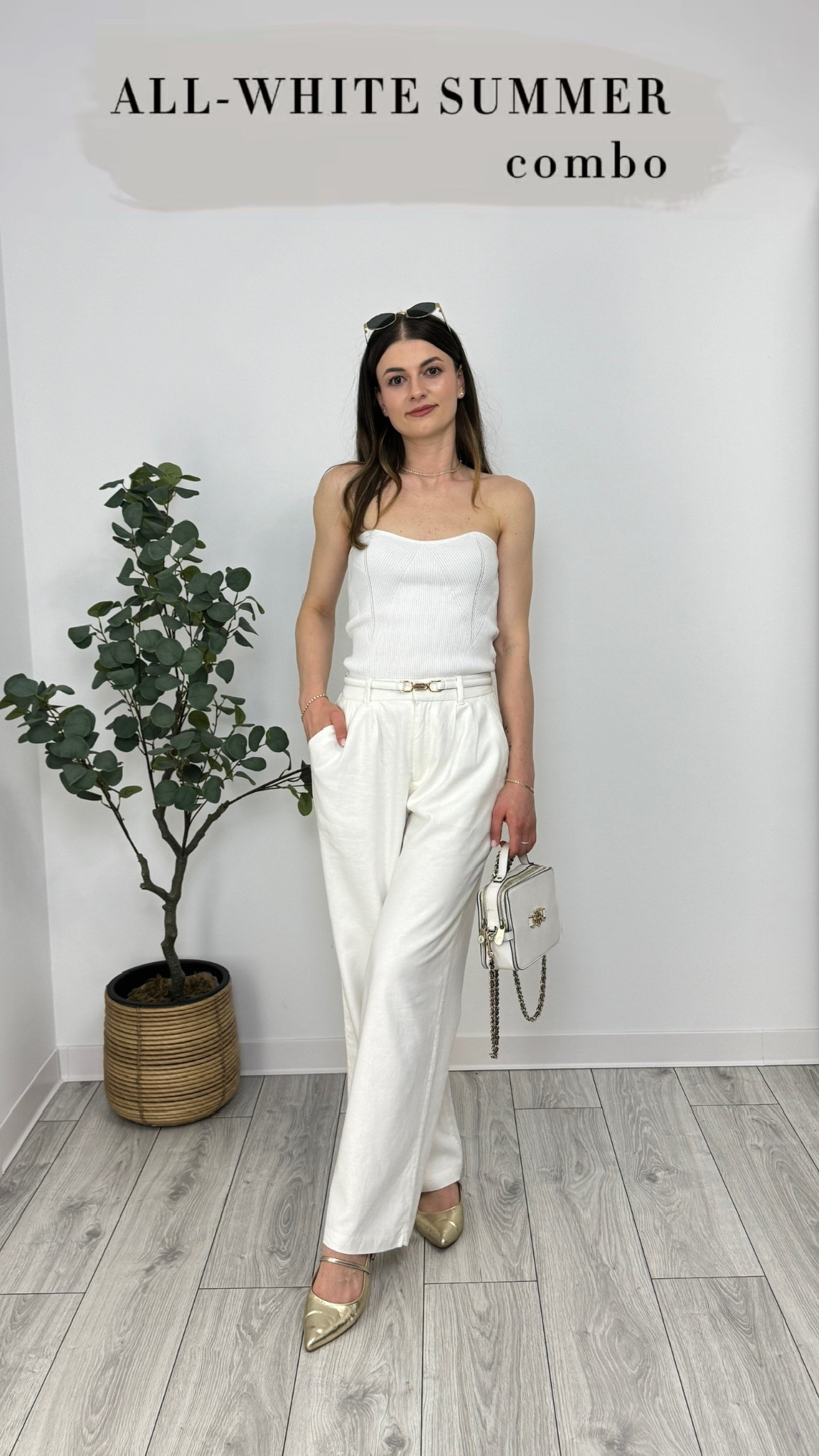 Strapless white knit top, white linen trousers, gold ballerinas, white belt, white purse, and sunglasses—clean lines with a hint of shine 🤍 #IlaStylesDiary

#LTKstyletip #LTKbeauty #LTKsummer