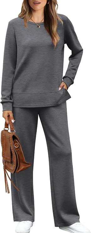 WIHOLL Women's 2 Piece Lounge Sets Sweatshirt Casual Travel Outfits Fashion Wide Leg Tracksuit Co... | Amazon (US)