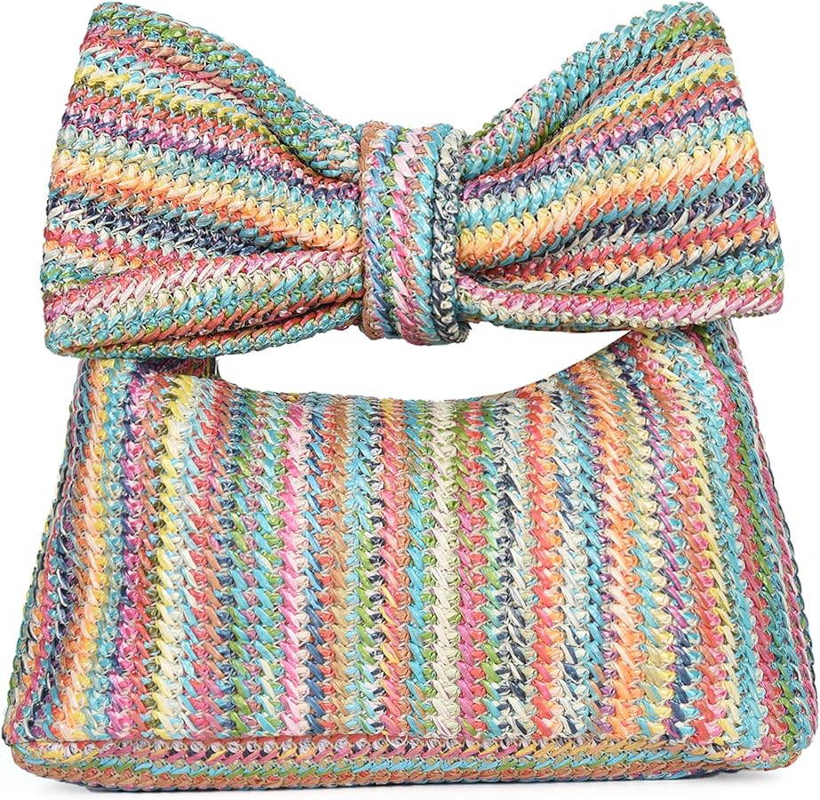 Fashion Clutch Bow Purses for Women Ladies Handmade Straw Handbag for Photos Party Wedding Prom C... | Amazon (US)