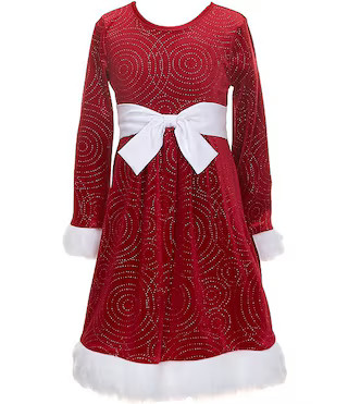 Bonnie Jean Big Girls Long-Sleeve Santa Swirley-Foiled Fit-And-Flare Dress | Dillard's | Dillard's