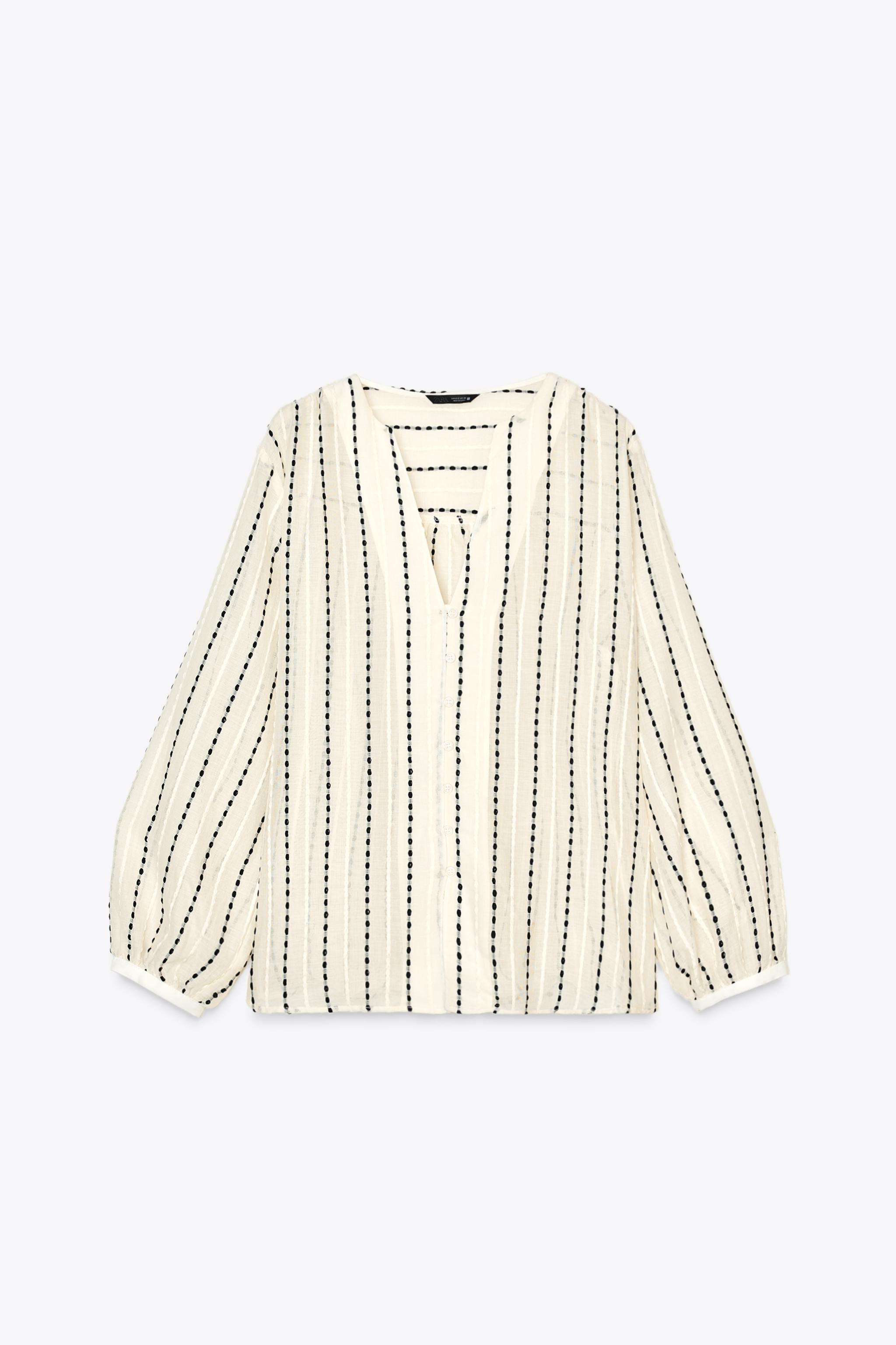 SEMI-SHEER BLOUSE WITH EMBROIDERED STRIPES | Zara UK