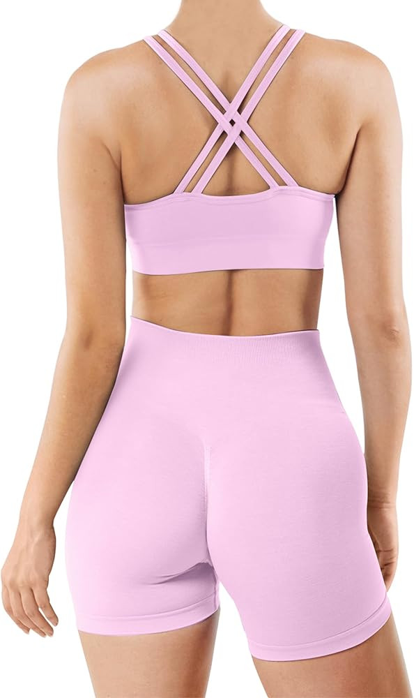 WodoWei Women 2 Piece Workout Outfits Sports Bra Seamless Leggings Yoga Gym Activewear Set | Amazon (US)