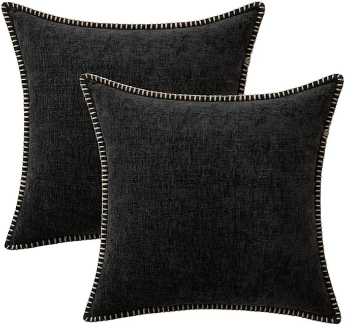 MIULEE Pack of 2 Couch Throw Pillow Covers 18x18 Inch Black Farmhouse Decorative Pillow Covers wi... | Amazon (US)