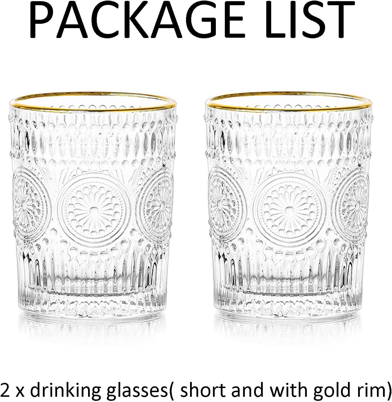 Crystal Water Glasses Set of 2, 10 oz Gold Rim Glass Cups for Coffee, Vintage Glassware Modern Dr... | Amazon (US)
