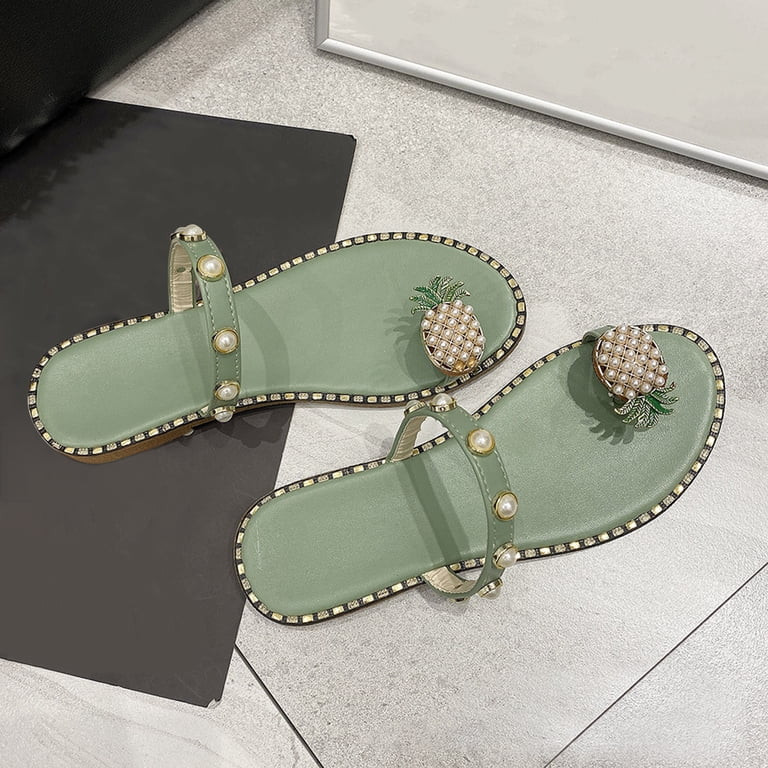 Lilgiuy Women's Pineapple Pearls Flat Sandals, Clip Toe Flip Flops Vintage Casual Flat Slippers B... | Walmart (US)