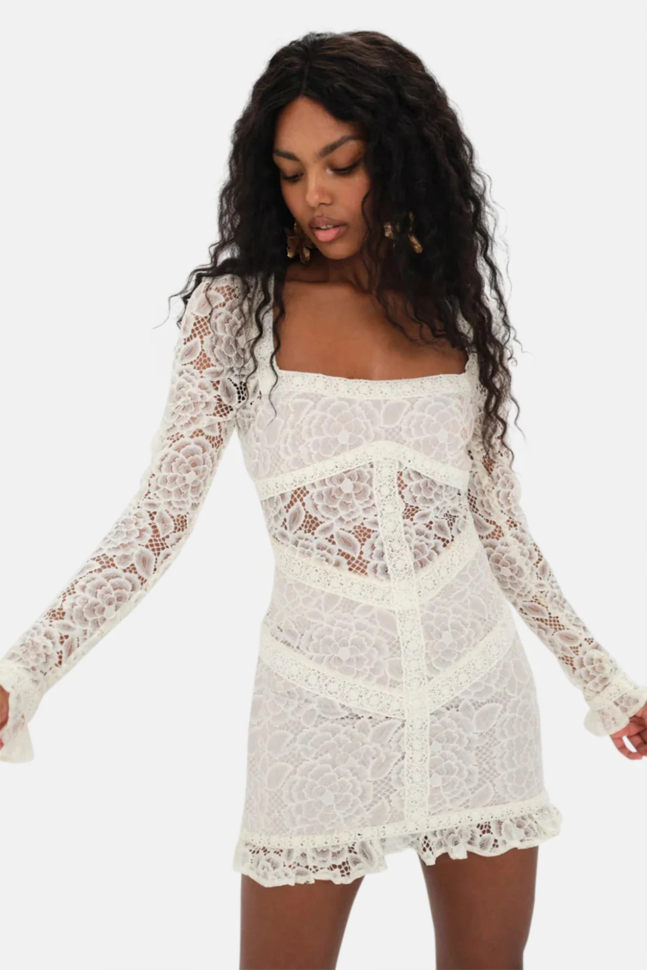 Cleo Mini Dress Ivory | Blue & Cream
