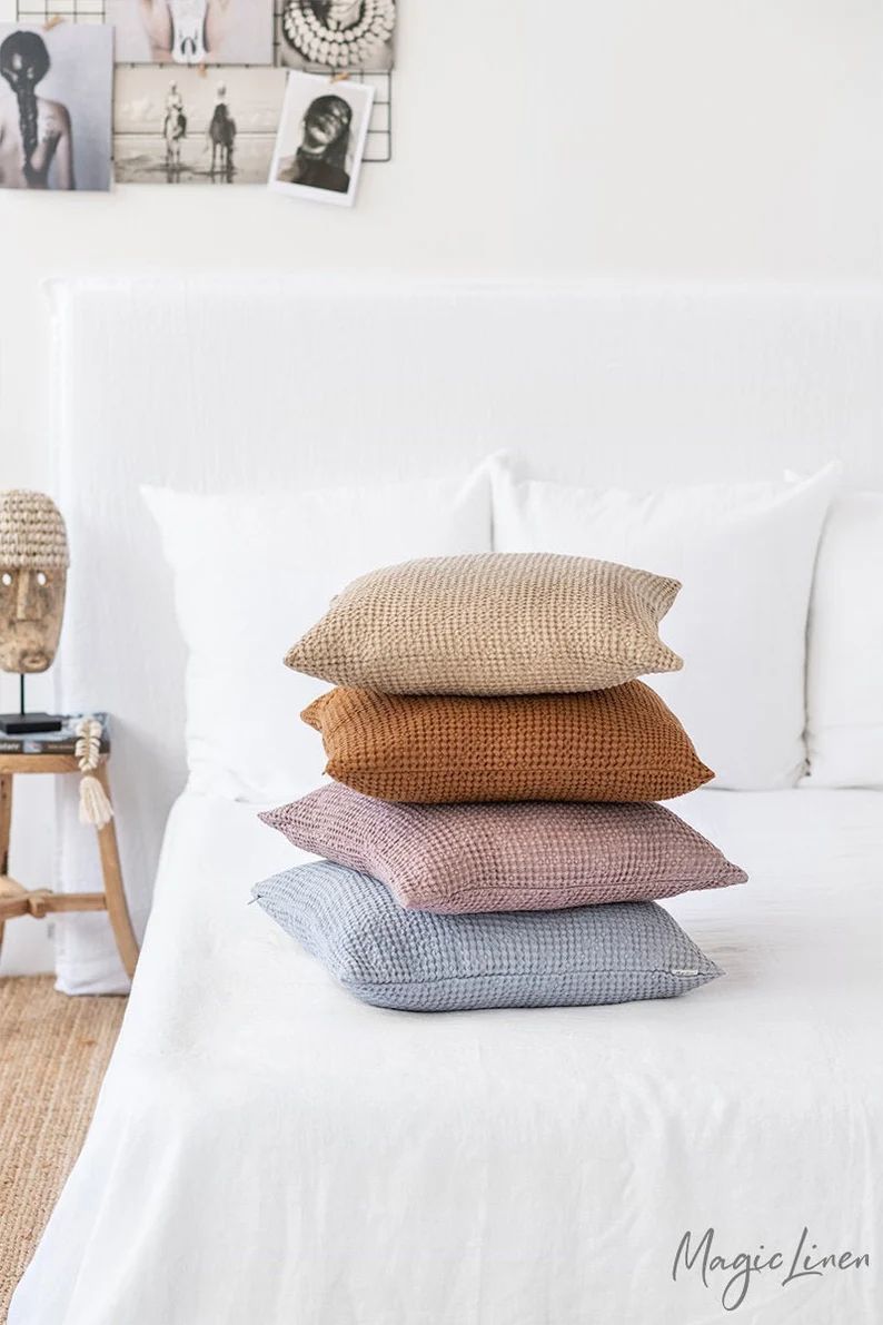 Linen throw pillow cover. Woodrose, Beige, Light Grey sofa pillow case. Decorative linen throw pi... | Etsy (US)